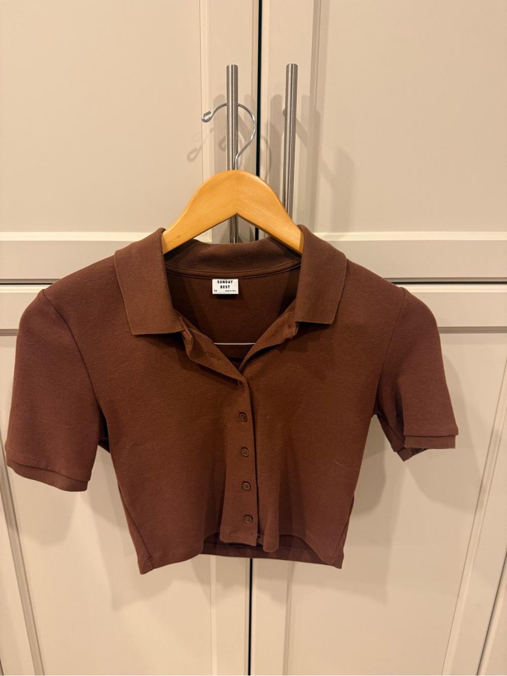 Brown Cropped Polo Button-Up Top - Sunday Best